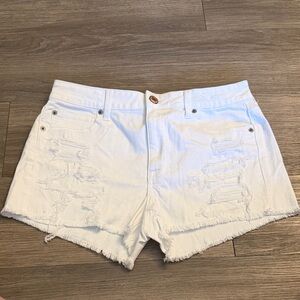 White Distressed Denim Shorts